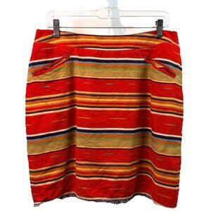Ryan Michael Skirt Linen Blend Red Stripe Lined Southwest Cowgirl Rodeo Sz 10